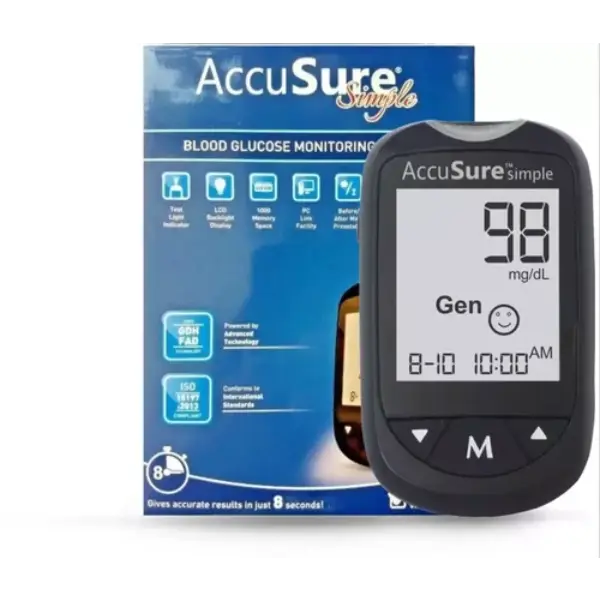 AccuSure Simple 4th Generation Blood Glucose Monitoring System Glucometer
